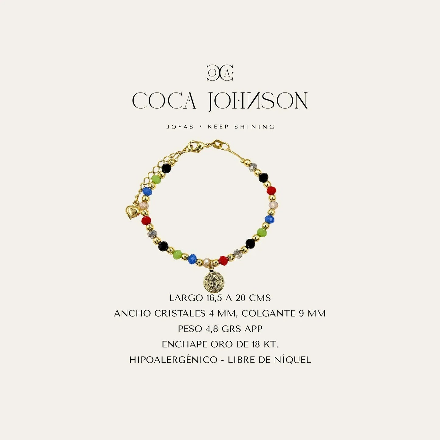 Caracteristicas Tecnicas Pulsera de San Benito con Cristales de Colores