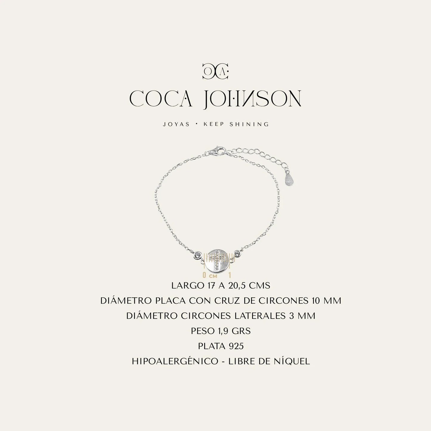 Caracteristicas técnicas de las pulsera de plata con cruz central con mini circones