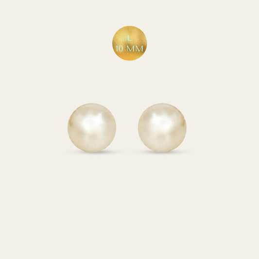 Aros de perlas de fantasía, enchapados en oro de 18 kt, sobre fondo blanco talla L - Coca Johnson Joyas - Chile