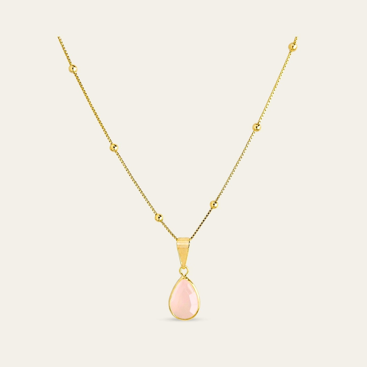 Collar_cadena enchapada en oro 18 Kt, colagante de gota rosado - Coca Johnson Joyas - Chile