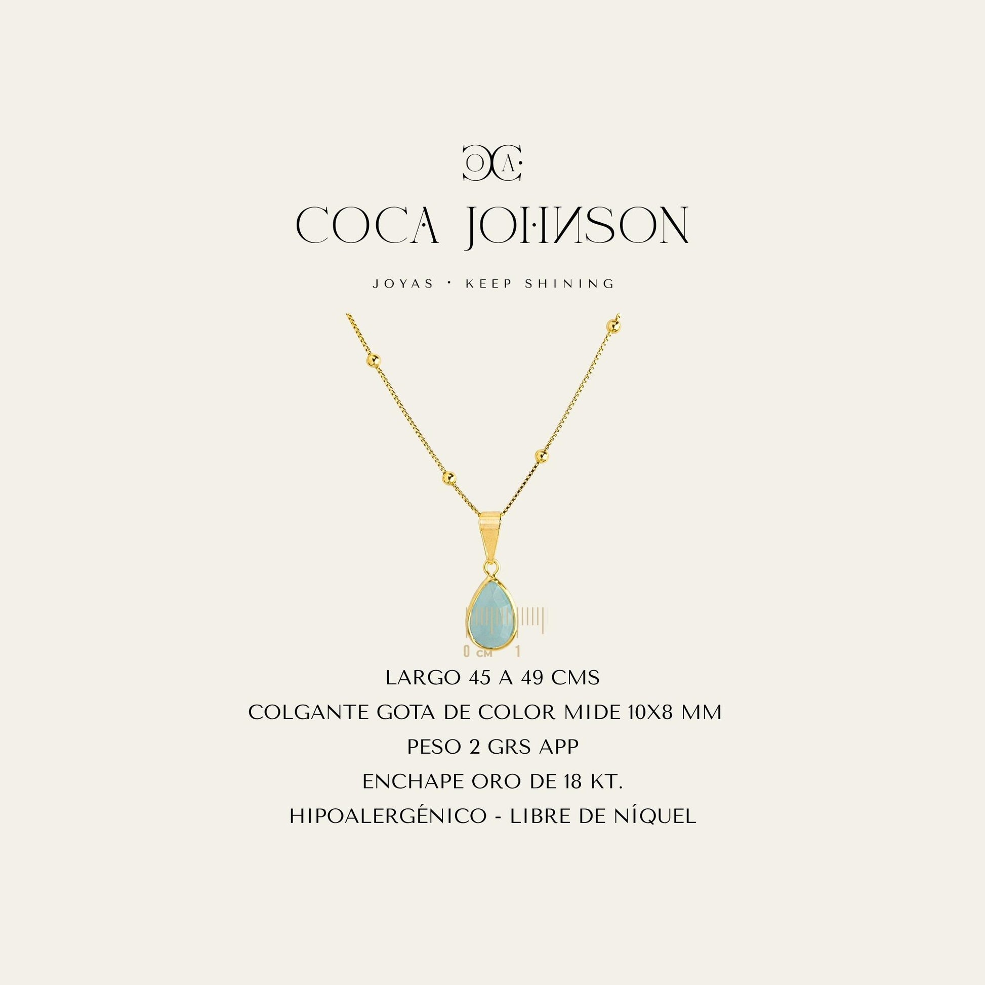 Collar_cadena enchapada en oro 18 Kt, colagante de gota _Ficha Tecnica resumen - Coca Johnson Joyas - Chile