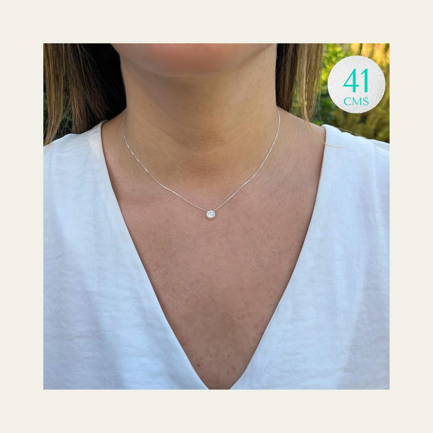 Collar punto de luz plata y circon 41 cms