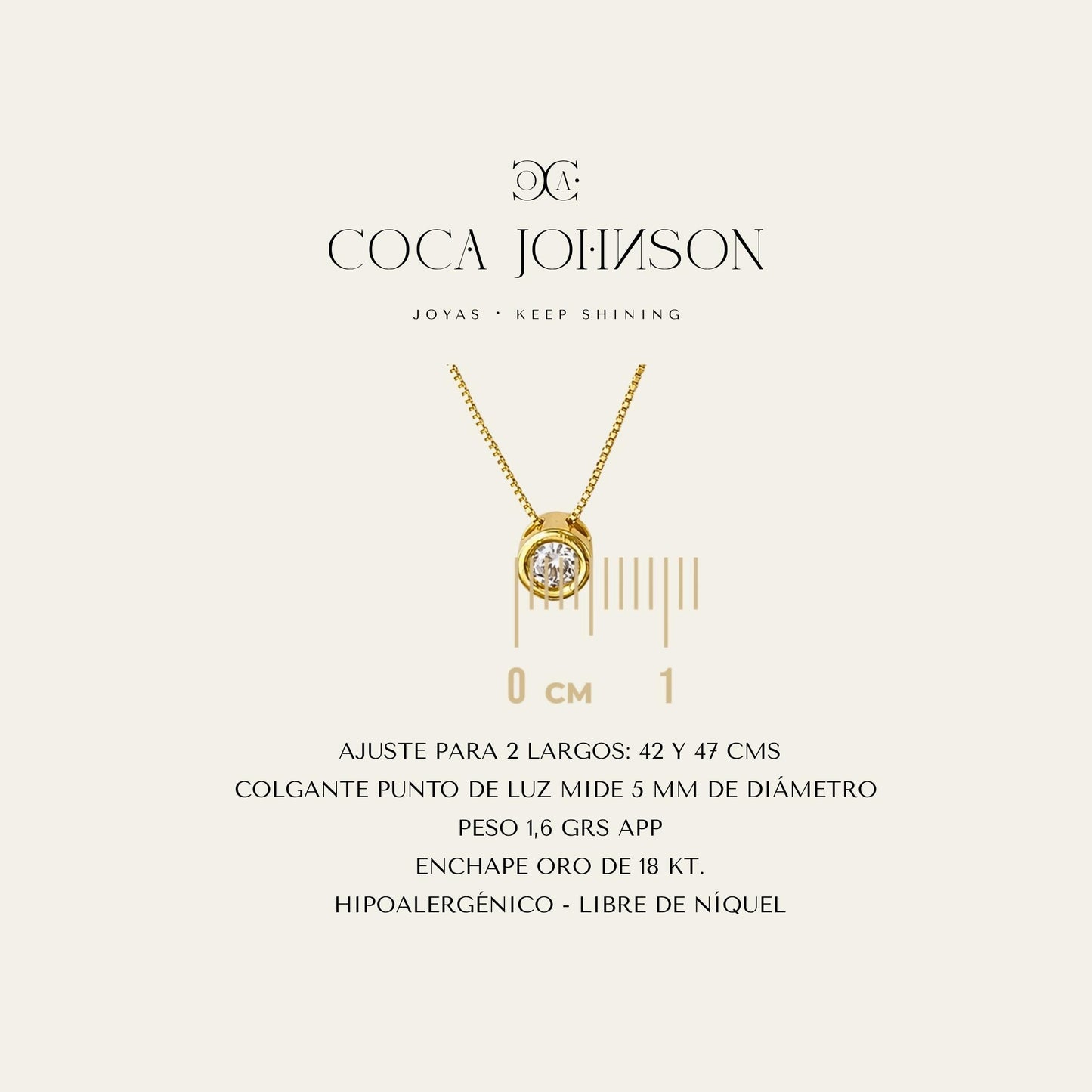 Collar_cadena enchapada en oro 18 Kt y punto de luz enchapado en oro de 18kt _Ficha Tecnica resumen - Coca Johnson Joyas - Chile