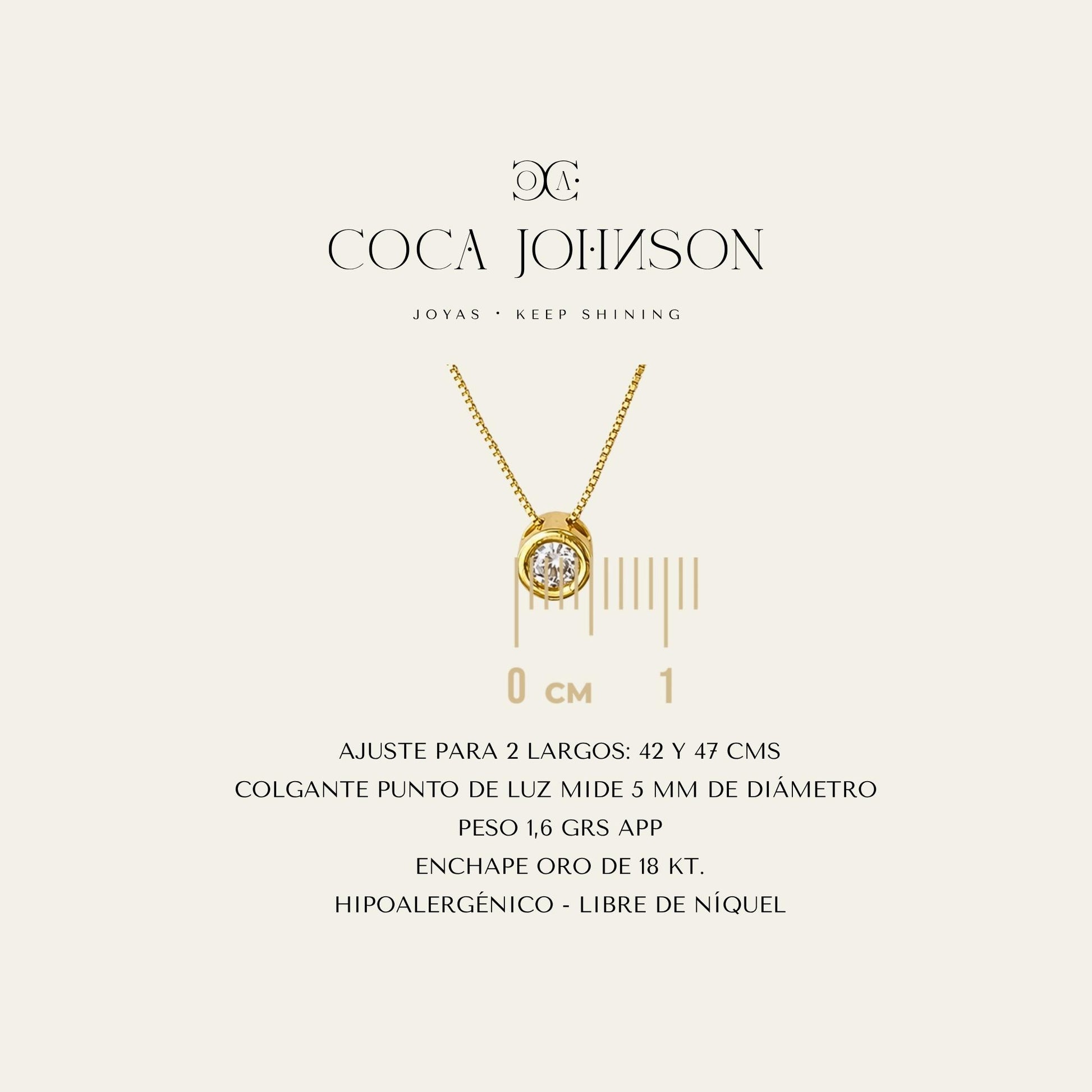 Collar_cadena enchapada en oro 18 Kt y punto de luz enchapado en oro de 18kt _Ficha Tecnica resumen - Coca Johnson Joyas - Chile