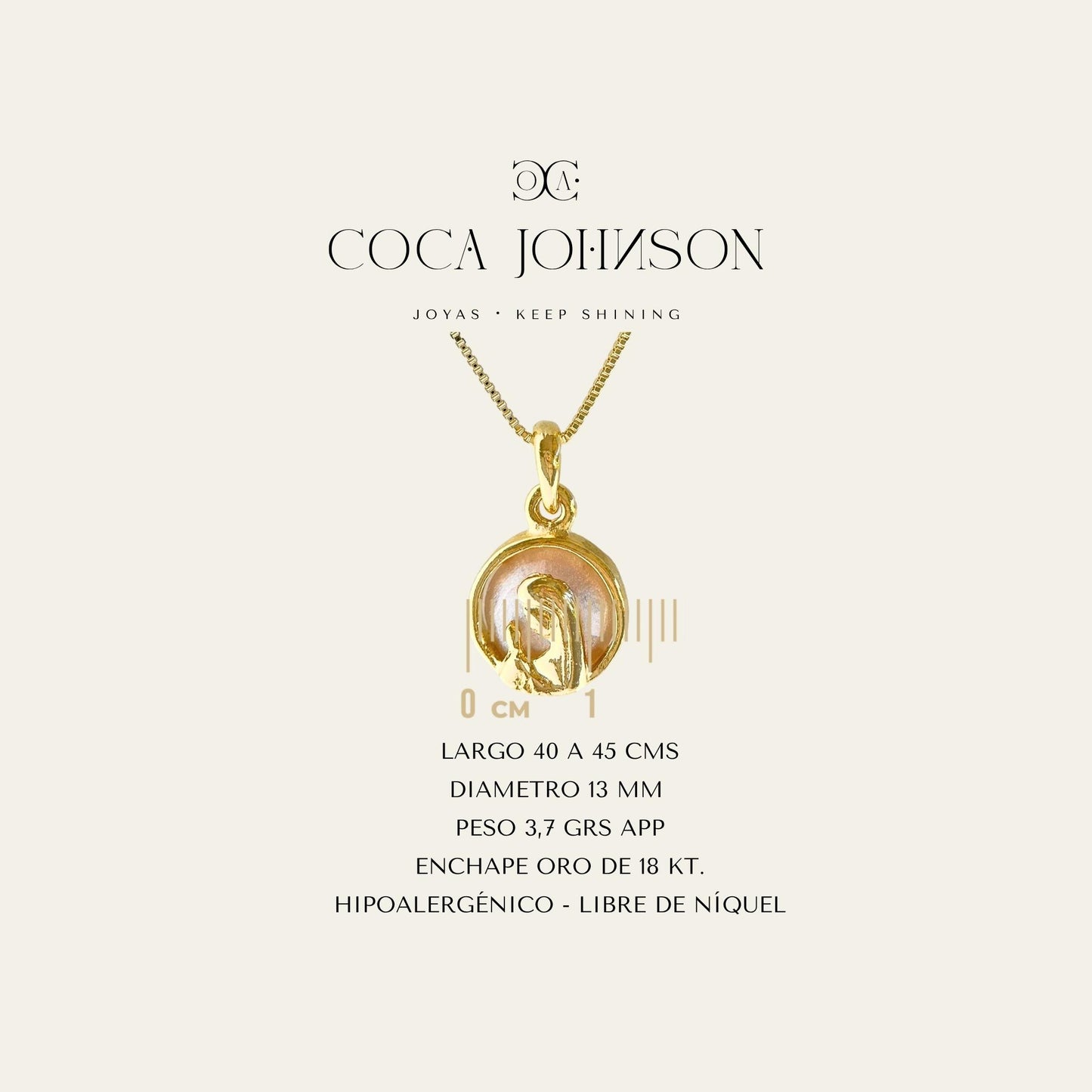 Collar_cadena enchapada en oro 18 Kt, colagante con virgen niña_Ficha Tecnica resumen - Coca Johnson Joyas - Chile