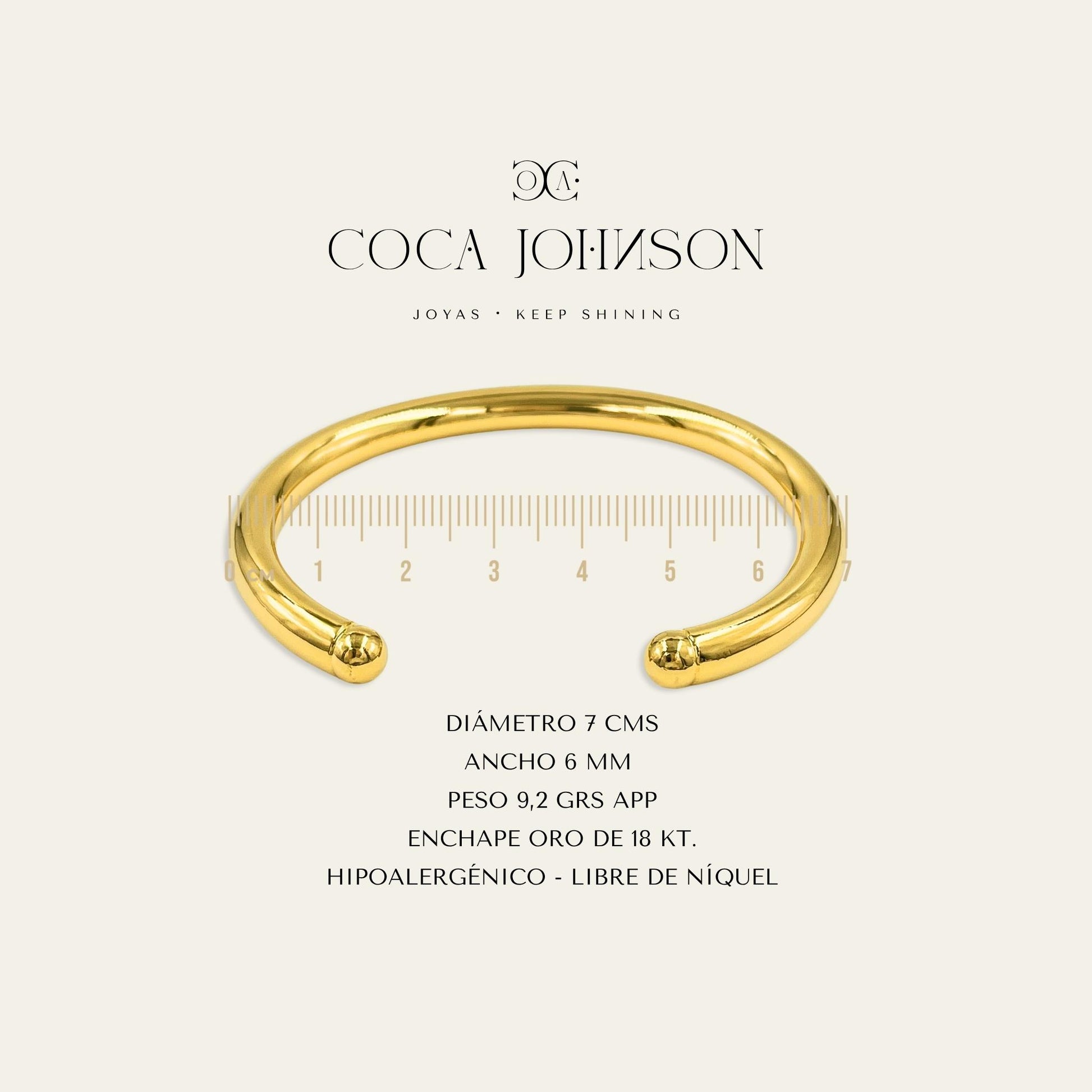 Ficha tecnica de esclava gruesa enchapada en oro de 18kt  - Coca Johnson Joyas - Chile