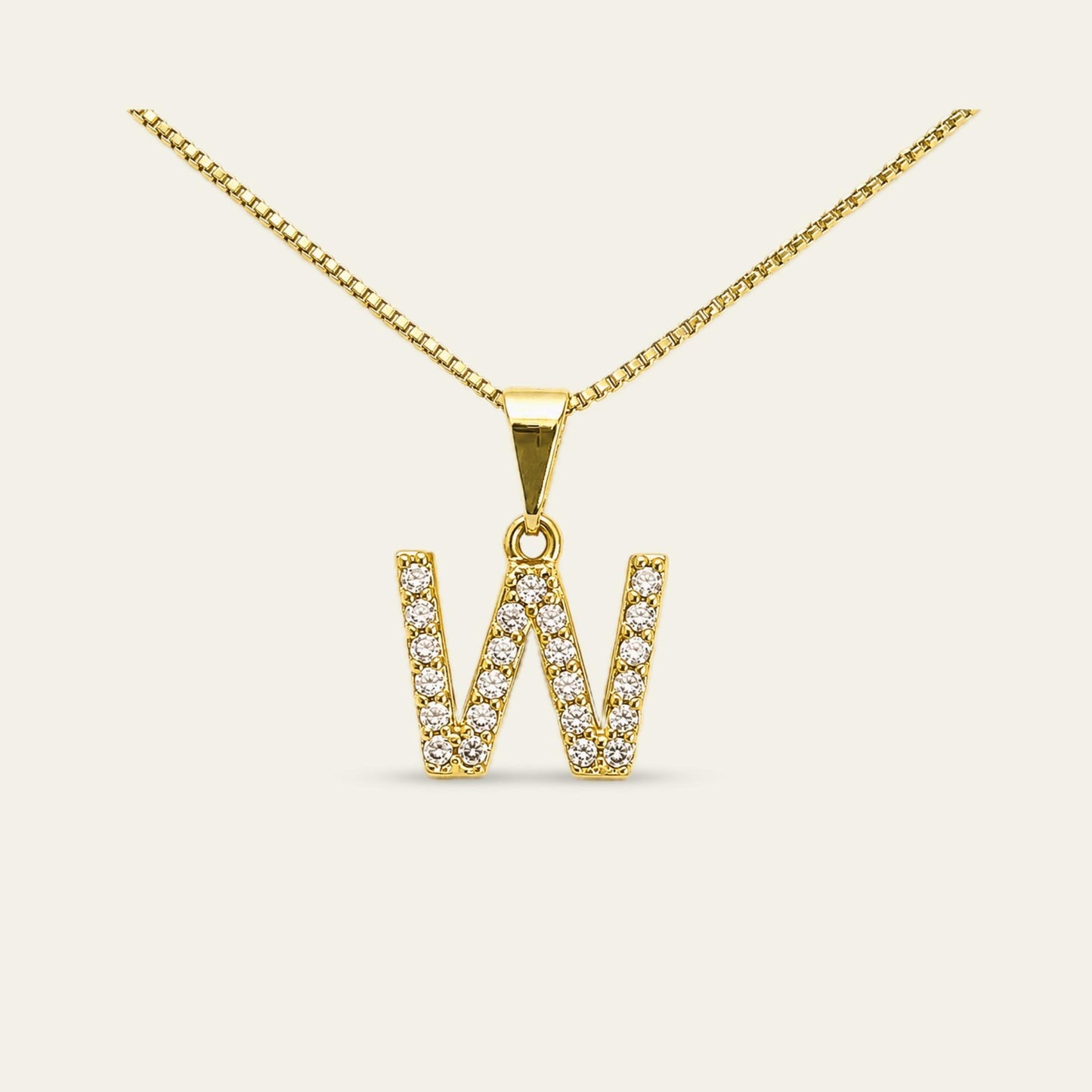 Colgante de letra inicial W enchapado en oro con circones 