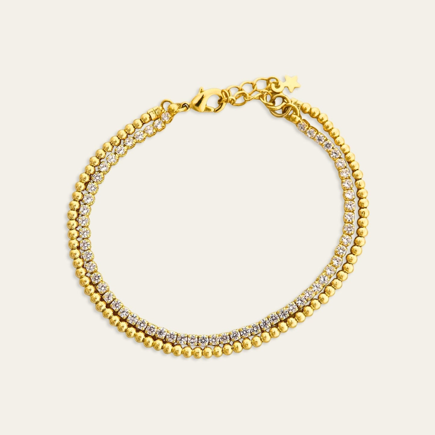 Pulsera doble con circones enchapada en oro de 18kt  fondo blanco - Coca Johnson Joyas - Chile