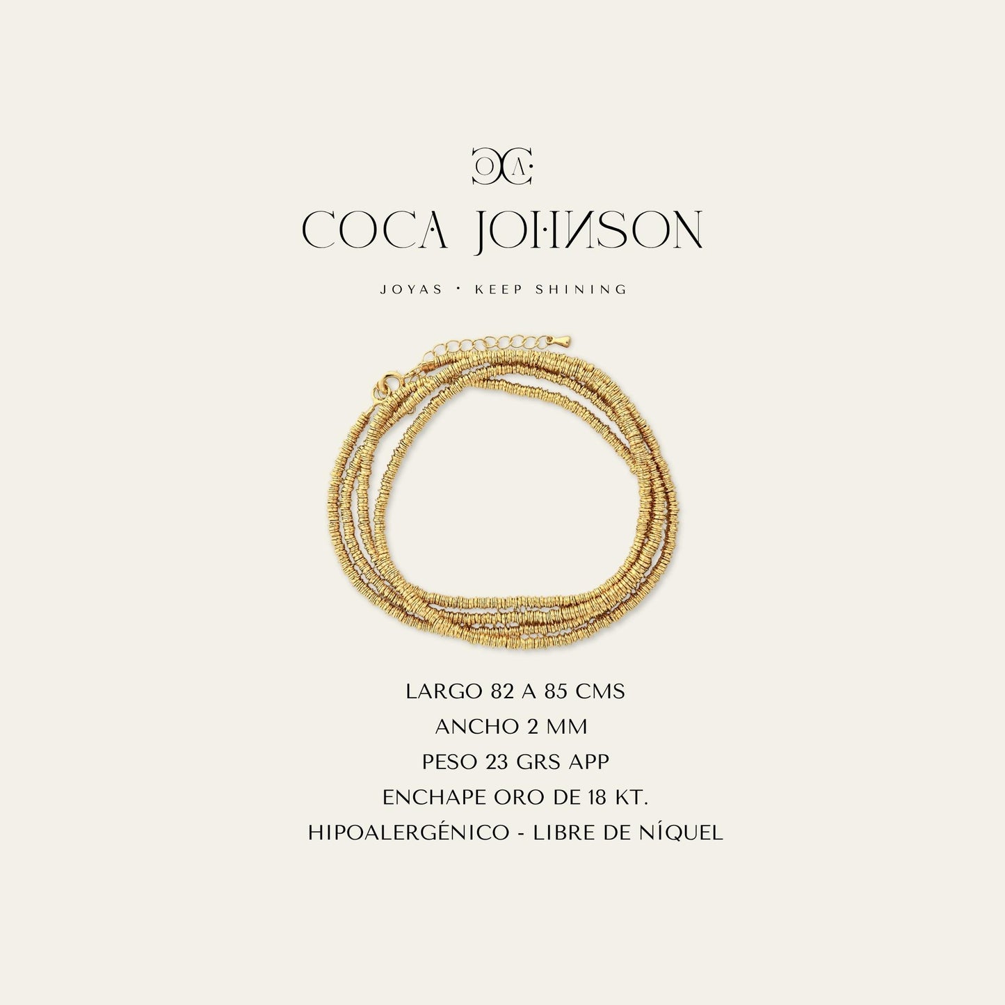 Ficha tecnica con pulsera  de argollitas enchapada en oro de 18kt Ficha Tecnica resumen - Coca Johnson Joyas - Chile