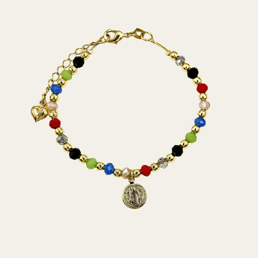 Pulsera de San Benito con cristales de colores