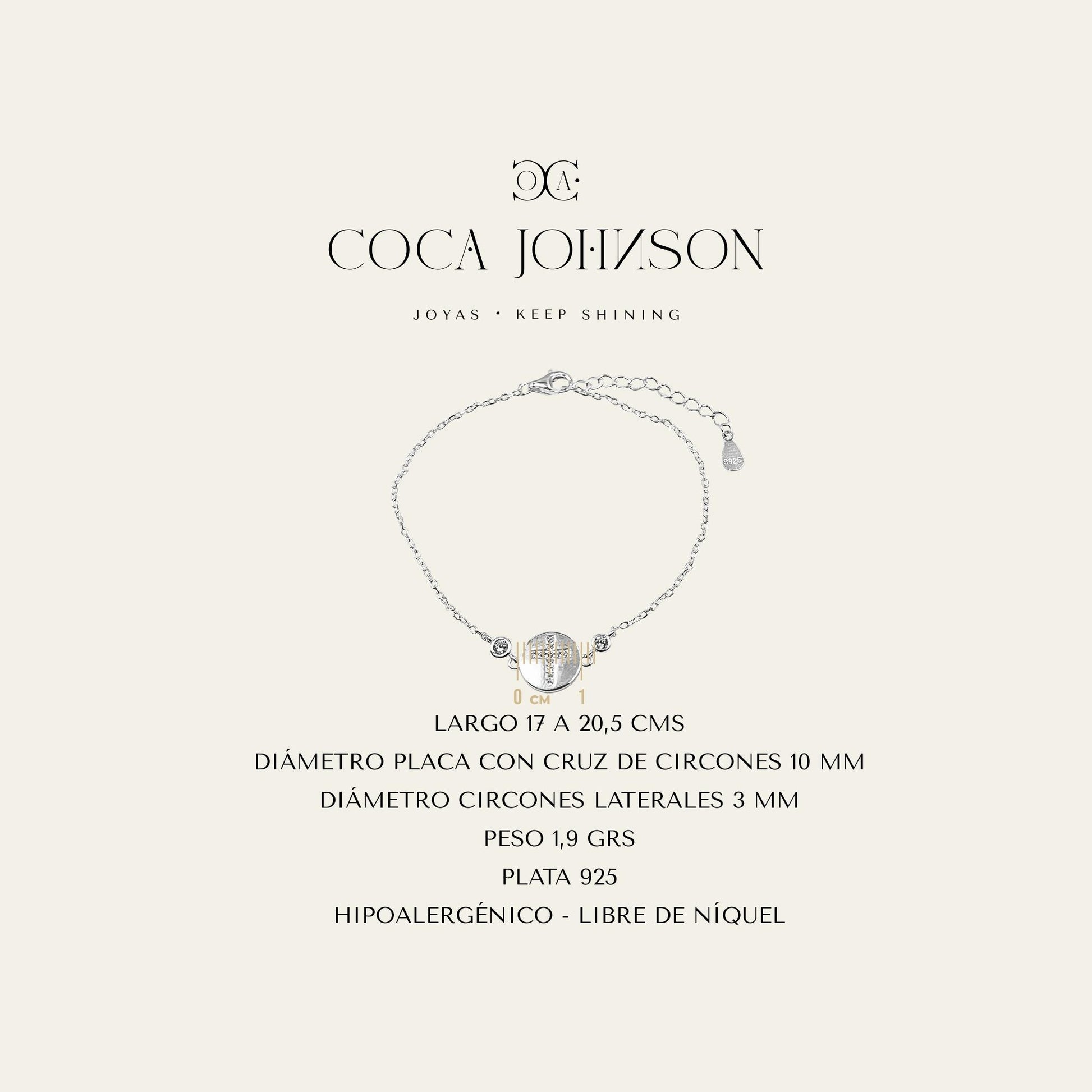 Caracteristicas técnicas de las pulsera de plata con cruz central con mini circones