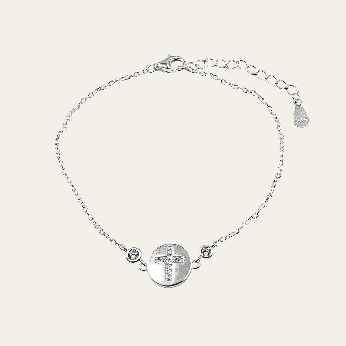 Pulsera de plata con cruz con mini circones