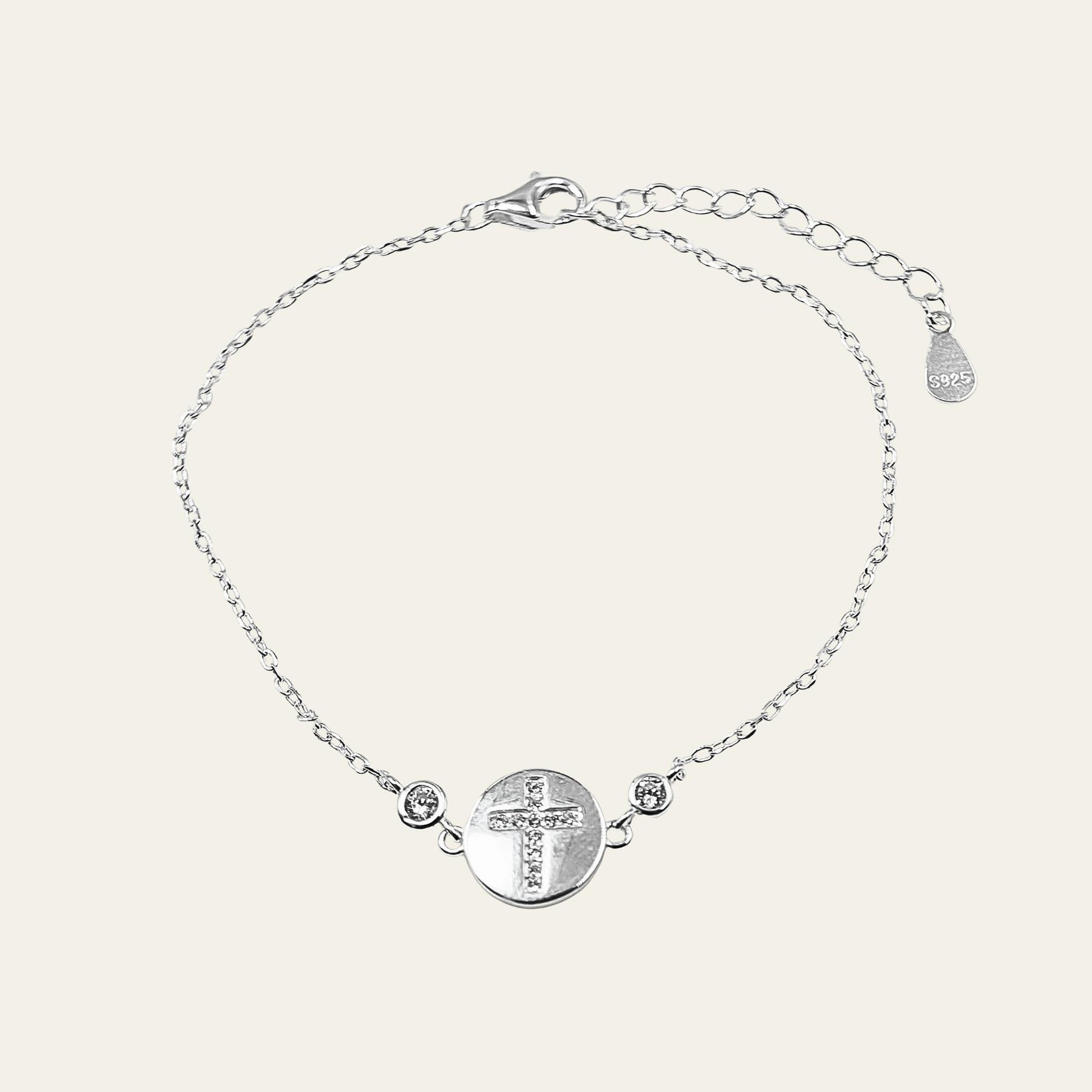 Pulsera de plata con cruz con mini circones