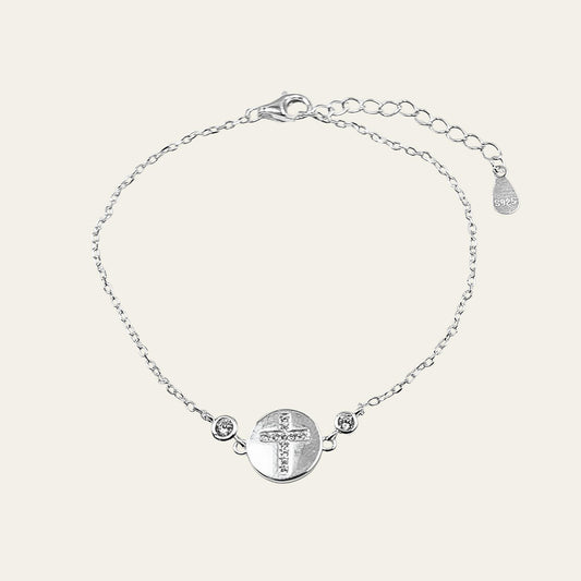 Pulsera de plata con cruz con mini circones