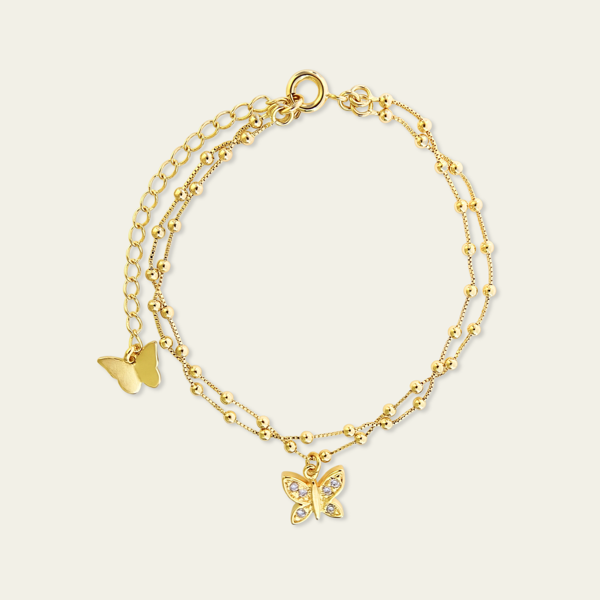Pulsera doble con mariposa con circones.